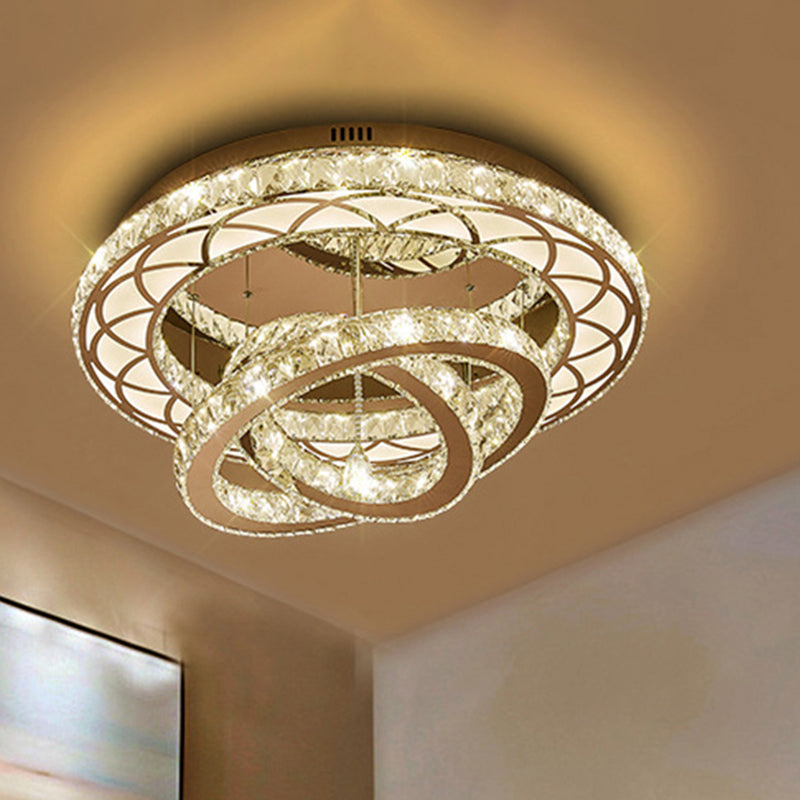 23.5���/31.5��� Wide Ring Crystal Flush Mount Lamp Modern LED Living Room Ceiling Mounted Fixture in Chrome Clearhalo 'Ceiling Lights' 'Close To Ceiling Lights' 'Close to ceiling' 'Flush mount' Lighting' 262195