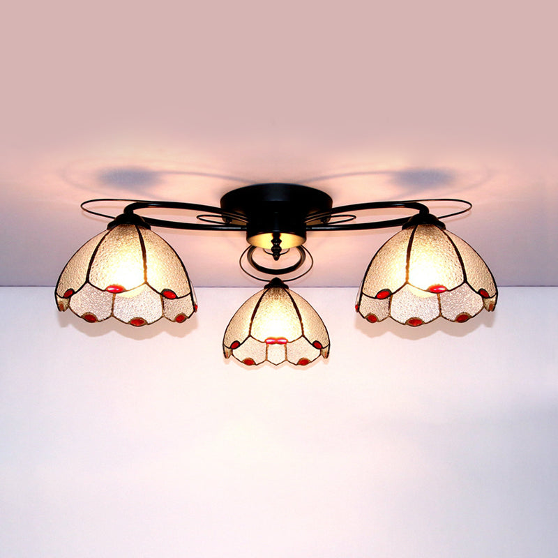 Geometric Ceiling Light with Art Pattern Tiffany Style Stained Glass 3 Lights Flushmount Ceiling Light in Black Black Diamond Clearhalo 'Ceiling Lights' 'Close To Ceiling Lights' 'Close to ceiling' 'Glass shade' 'Glass' 'Pendant Lights' 'Semi-flushmount' 'Tiffany close to ceiling' 'Tiffany' Lighting' 26223