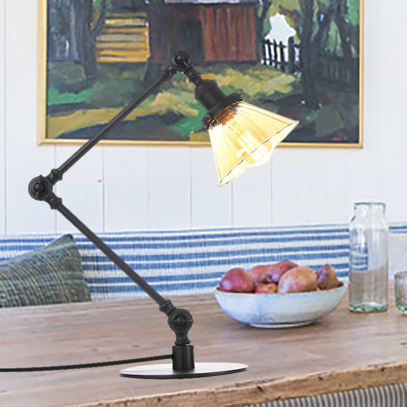 Cone Clear/Amber Glass Table Lamp Warehouse Stylish 1 Light Black/Brass Table Lighting for Study Room Black Amber A Clearhalo 'Lamps' 'Table Lamps' Lighting' 262243