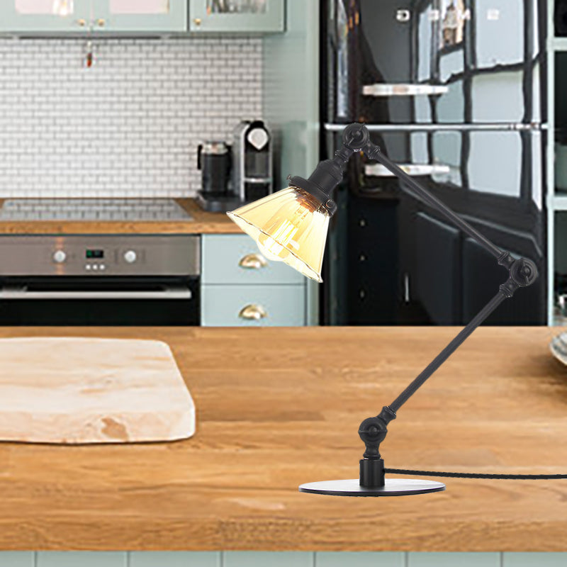 Cone Clear/Amber Glass Table Lamp Warehouse Stylish 1 Light Black/Brass Table Lighting for Study Room Clearhalo 'Lamps' 'Table Lamps' Lighting' 262244