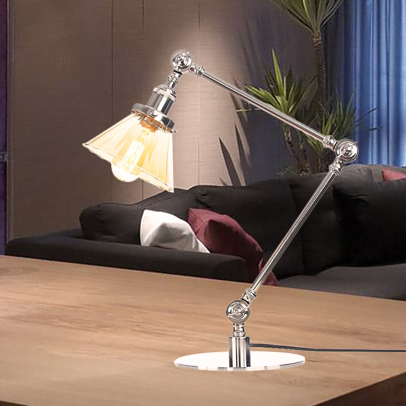 Cone Clear/Amber Glass Table Lamp Warehouse Stylish 1 Light Black/Brass Table Lighting for Study Room Chrome Amber A Clearhalo 'Lamps' 'Table Lamps' Lighting' 262252