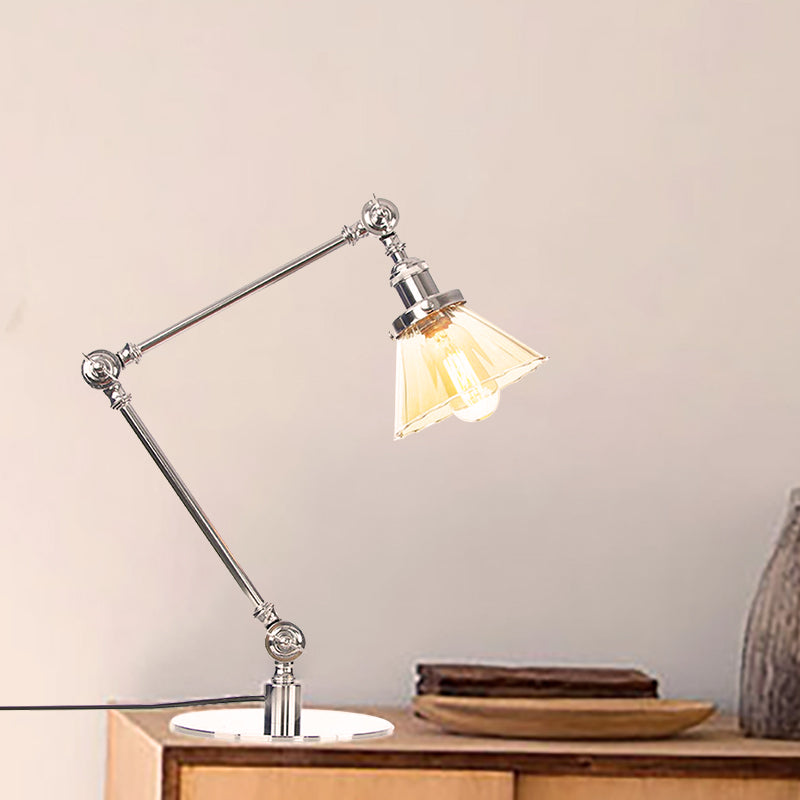Cone Clear/Amber Glass Table Lamp Warehouse Stylish 1 Light Black/Brass Table Lighting for Study Room Clearhalo 'Lamps' 'Table Lamps' Lighting' 262253