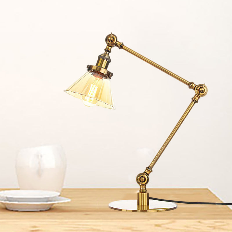 Cone Clear/Amber Glass Table Lamp Warehouse Stylish 1 Light Black/Brass Table Lighting for Study Room Gold Amber A Clearhalo 'Lamps' 'Table Lamps' Lighting' 262256