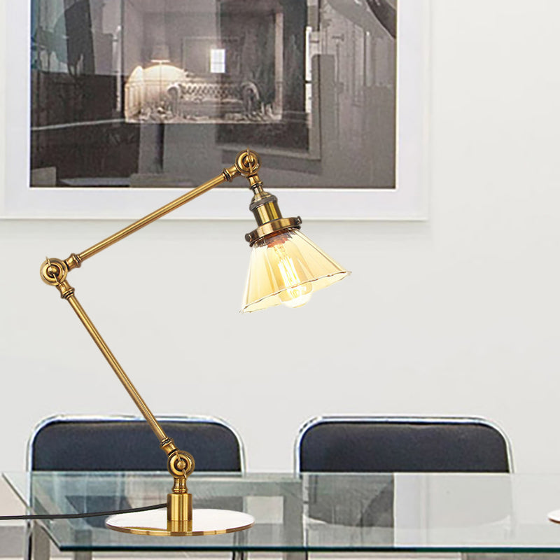 Cone Clear/Amber Glass Table Lamp Warehouse Stylish 1 Light Black/Brass Table Lighting for Study Room Clearhalo 'Lamps' 'Table Lamps' Lighting' 262257