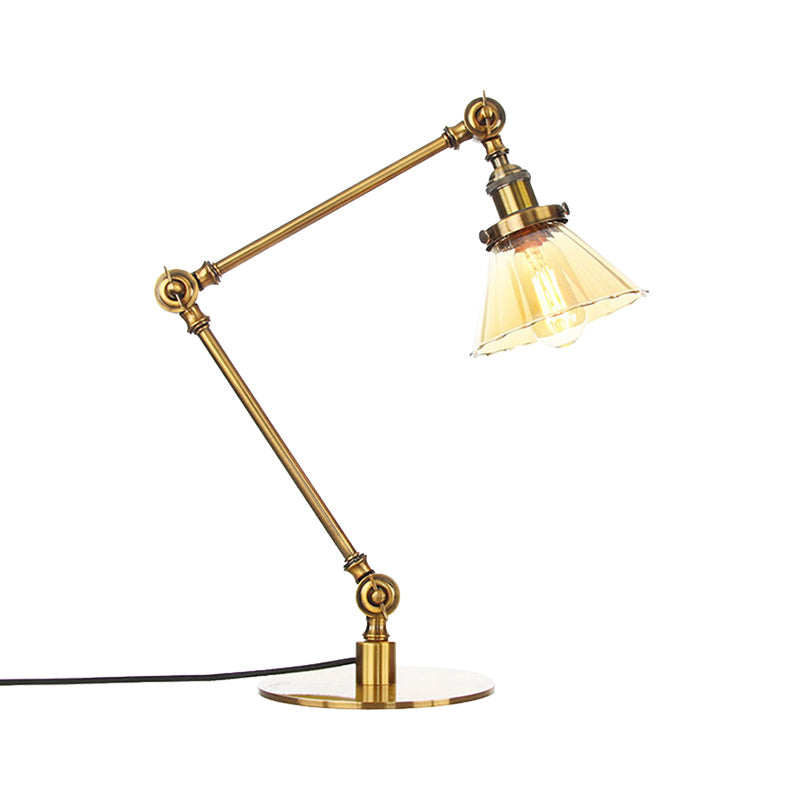 Cone Clear/Amber Glass Table Lamp Warehouse Stylish 1 Light Black/Brass Table Lighting for Study Room Clearhalo 'Lamps' 'Table Lamps' Lighting' 262258