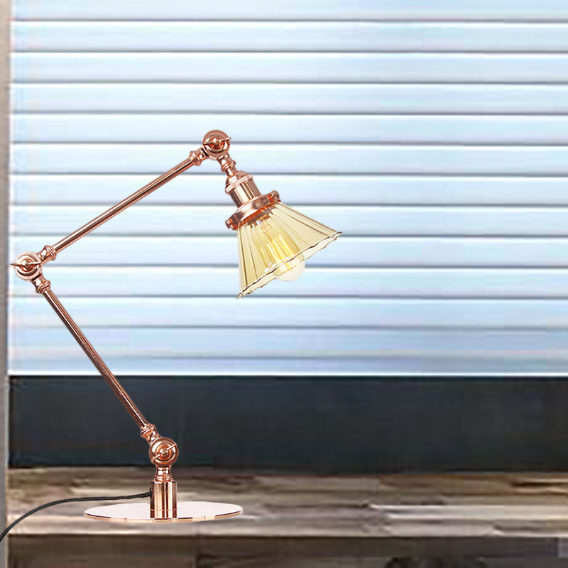 Cone Clear/Amber Glass Table Lamp Warehouse Stylish 1 Light Black/Brass Table Lighting for Study Room Clearhalo 'Lamps' 'Table Lamps' Lighting' 262261