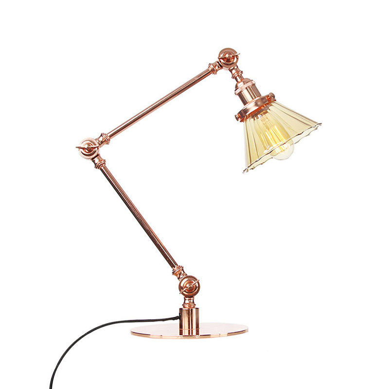 Cone Clear/Amber Glass Table Lamp Warehouse Stylish 1 Light Black/Brass Table Lighting for Study Room Clearhalo 'Lamps' 'Table Lamps' Lighting' 262262