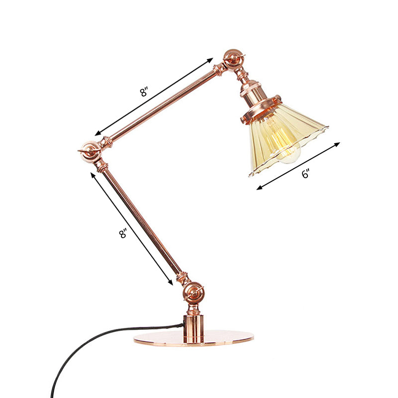 Cone Clear/Amber Glass Table Lamp Warehouse Stylish 1 Light Black/Brass Table Lighting for Study Room Clearhalo 'Lamps' 'Table Lamps' Lighting' 262263