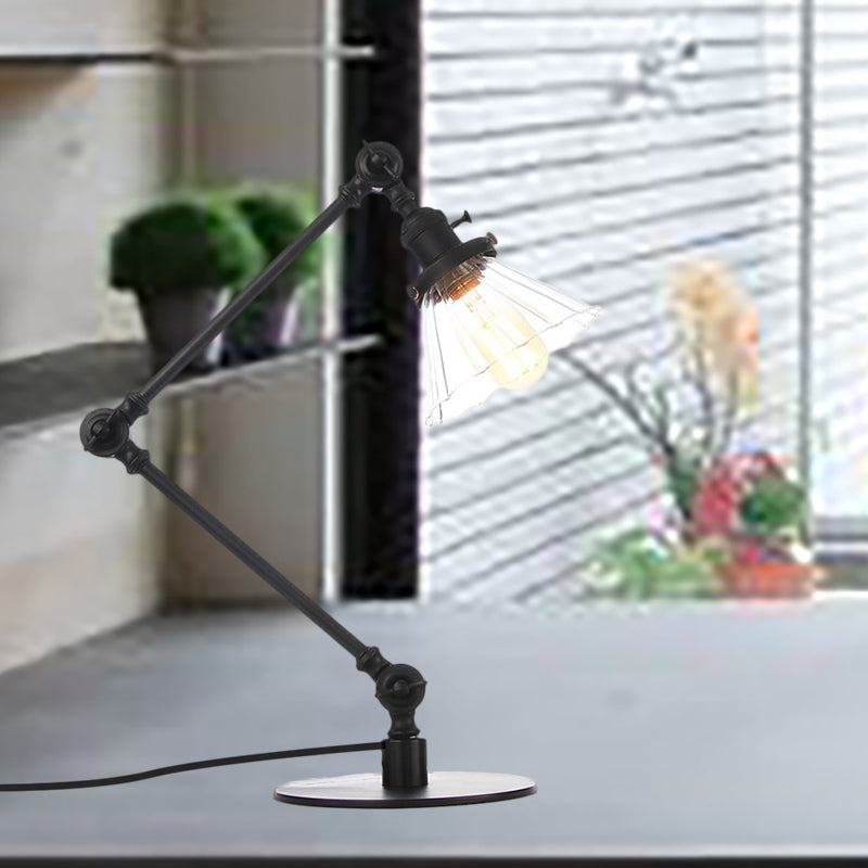 Cone Clear/Amber Glass Table Lamp Warehouse Stylish 1 Light Black/Brass Table Lighting for Study Room Black Clear A Clearhalo 'Lamps' 'Table Lamps' Lighting' 262264