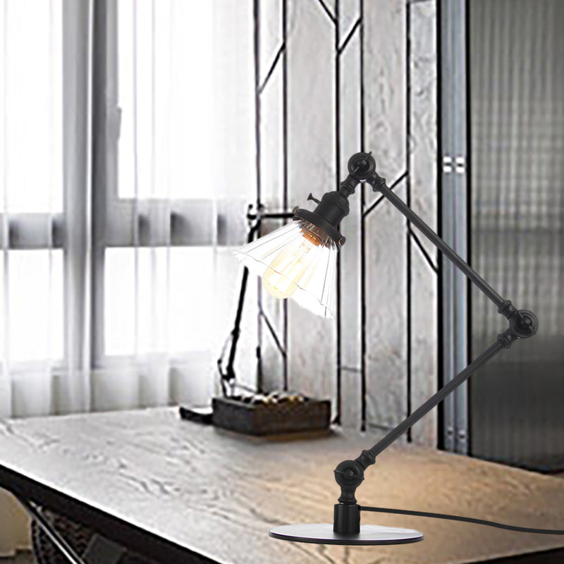 Cone Clear/Amber Glass Table Lamp Warehouse Stylish 1 Light Black/Brass Table Lighting for Study Room Clearhalo 'Lamps' 'Table Lamps' Lighting' 262265