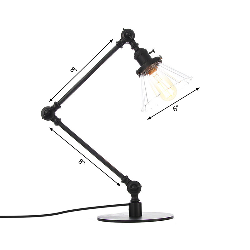 Cone Clear/Amber Glass Table Lamp Warehouse Stylish 1 Light Black/Brass Table Lighting for Study Room Clearhalo 'Lamps' 'Table Lamps' Lighting' 262267