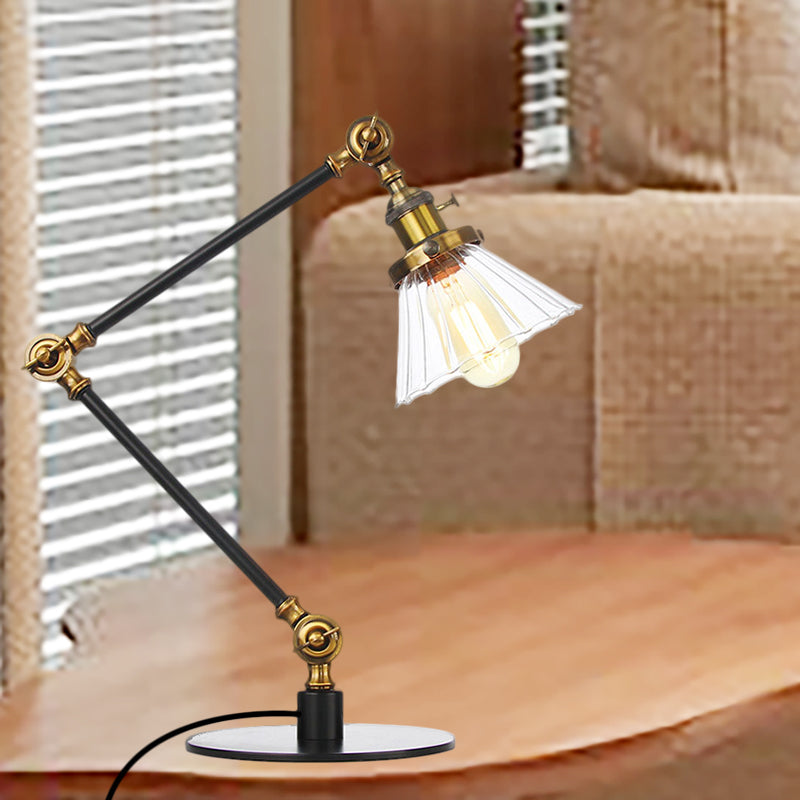 Cone Clear/Amber Glass Table Lamp Warehouse Stylish 1 Light Black/Brass Table Lighting for Study Room Brass Clear A Clearhalo 'Lamps' 'Table Lamps' Lighting' 262268