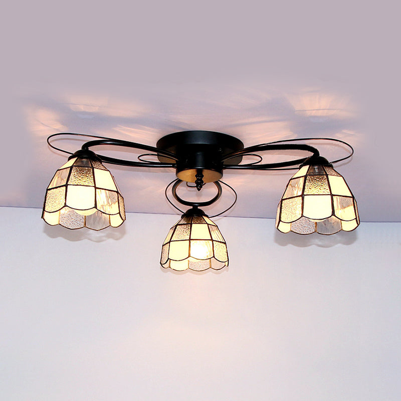 Geometric Ceiling Light with Art Pattern Tiffany Style Stained Glass 3 Lights Flushmount Ceiling Light in Black Black Square Clearhalo 'Ceiling Lights' 'Close To Ceiling Lights' 'Close to ceiling' 'Glass shade' 'Glass' 'Pendant Lights' 'Semi-flushmount' 'Tiffany close to ceiling' 'Tiffany' Lighting' 26227