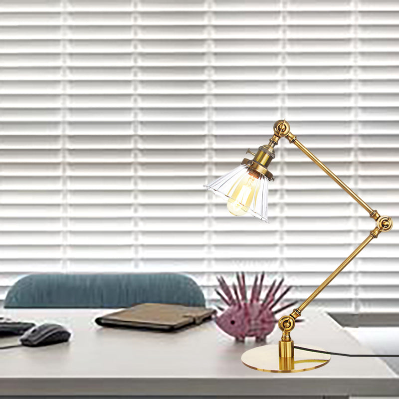 Cone Clear/Amber Glass Table Lamp Warehouse Stylish 1 Light Black/Brass Table Lighting for Study Room Clearhalo 'Lamps' 'Table Lamps' Lighting' 262273