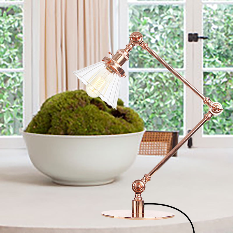 Cone Clear/Amber Glass Table Lamp Warehouse Stylish 1 Light Black/Brass Table Lighting for Study Room Copper Clear A Clearhalo 'Lamps' 'Table Lamps' Lighting' 262276