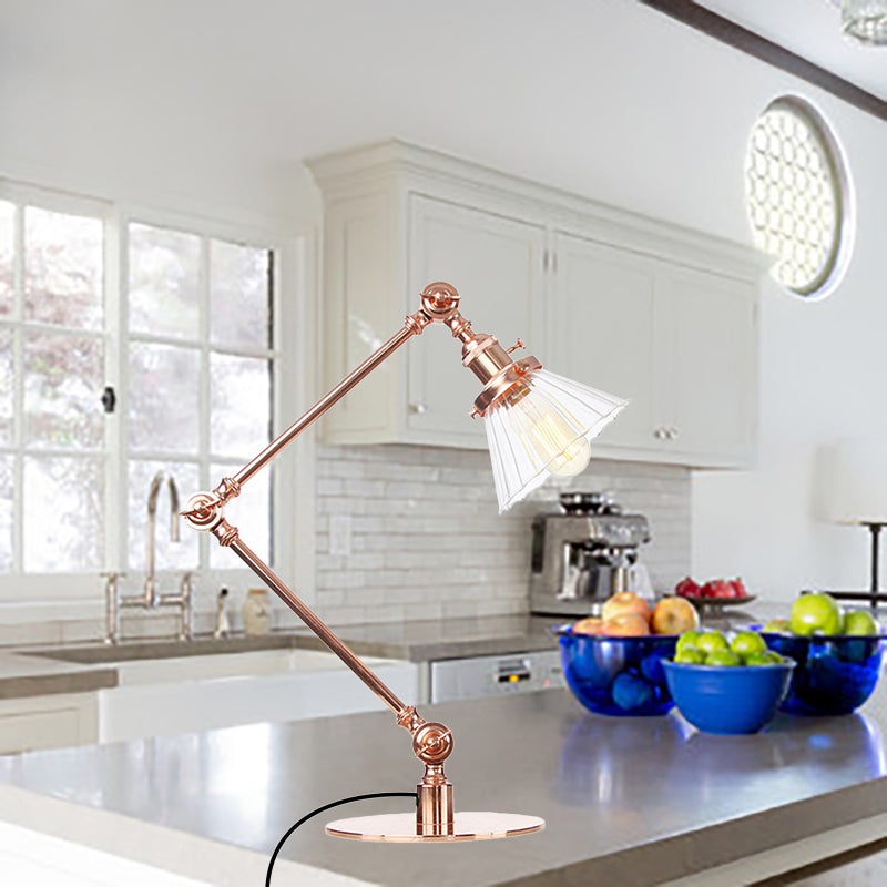 Cone Clear/Amber Glass Table Lamp Warehouse Stylish 1 Light Black/Brass Table Lighting for Study Room Clearhalo 'Lamps' 'Table Lamps' Lighting' 262277