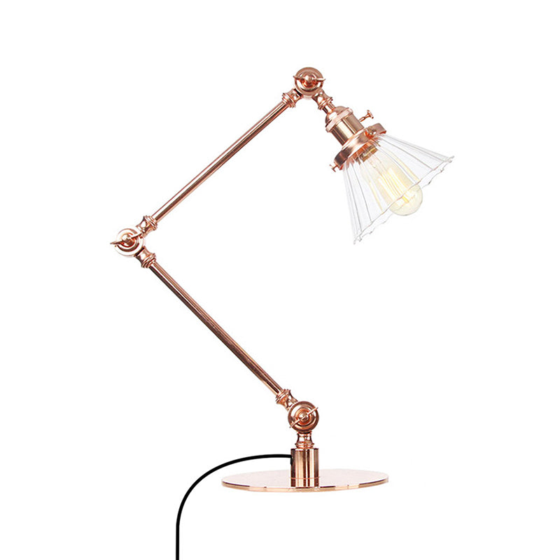 Cone Clear/Amber Glass Table Lamp Warehouse Stylish 1 Light Black/Brass Table Lighting for Study Room Clearhalo 'Lamps' 'Table Lamps' Lighting' 262278