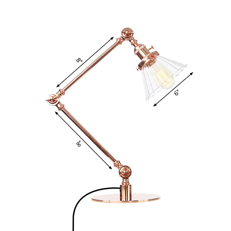 Cone Clear/Amber Glass Table Lamp Warehouse Stylish 1 Light Black/Brass Table Lighting for Study Room Clearhalo 'Lamps' 'Table Lamps' Lighting' 262279