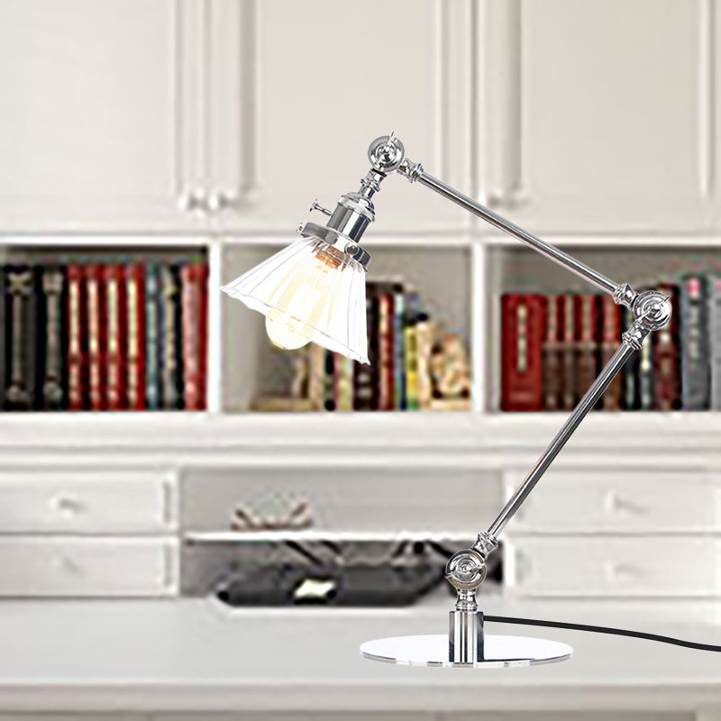 Cone Clear/Amber Glass Table Lamp Warehouse Stylish 1 Light Black/Brass Table Lighting for Study Room Chrome Clear A Clearhalo 'Lamps' 'Table Lamps' Lighting' 262280