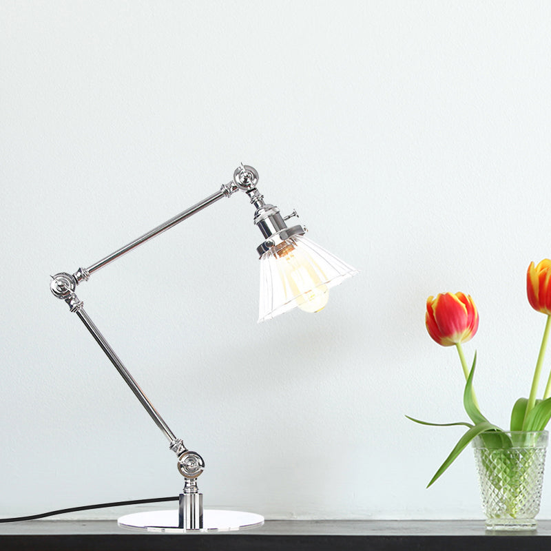 Cone Clear/Amber Glass Table Lamp Warehouse Stylish 1 Light Black/Brass Table Lighting for Study Room Clearhalo 'Lamps' 'Table Lamps' Lighting' 262281
