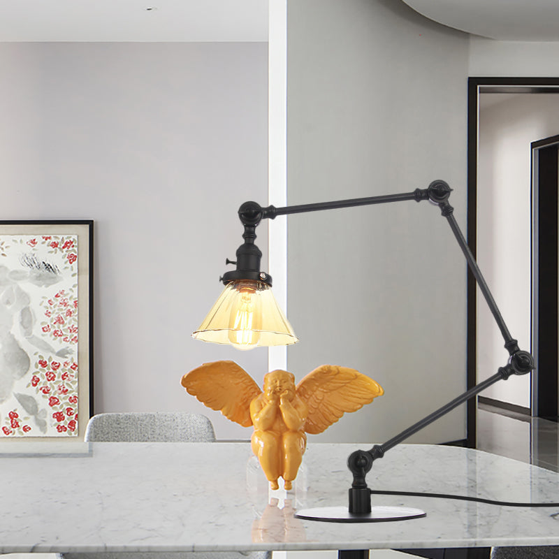 Cone Clear/Amber Glass Table Lamp Warehouse Stylish 1 Light Black/Brass Table Lighting for Study Room Clearhalo 'Lamps' 'Table Lamps' Lighting' 262285