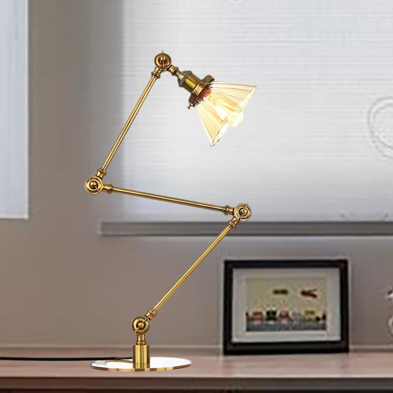 Cone Clear/Amber Glass Table Lamp Warehouse Stylish 1 Light Black/Brass Table Lighting for Study Room Gold Amber B Clearhalo 'Lamps' 'Table Lamps' Lighting' 262291