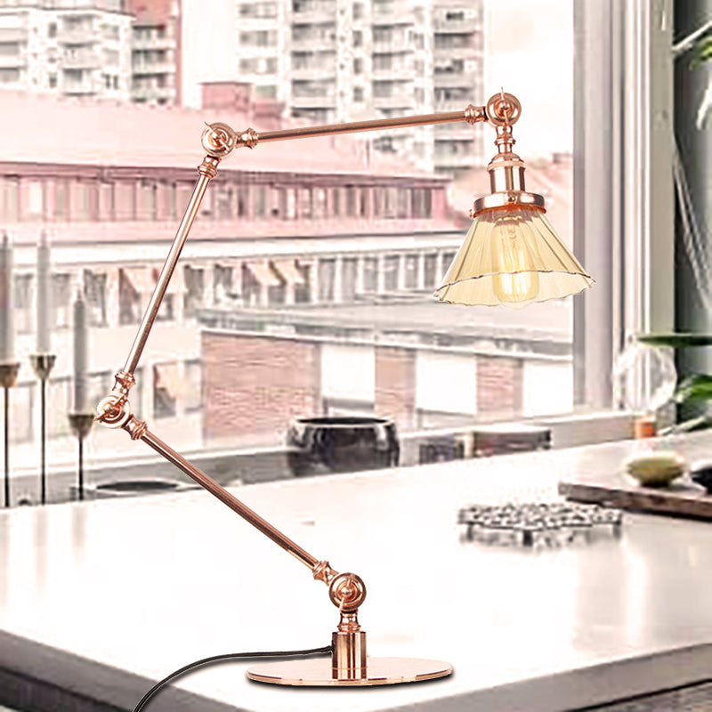 Cone Clear/Amber Glass Table Lamp Warehouse Stylish 1 Light Black/Brass Table Lighting for Study Room Copper Amber B Clearhalo 'Lamps' 'Table Lamps' Lighting' 262295