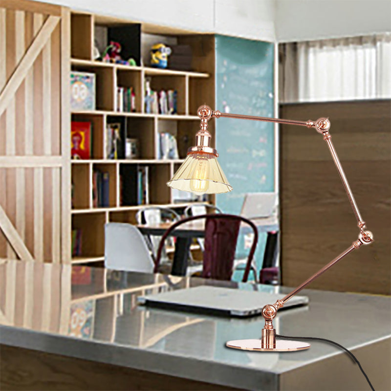 Cone Clear/Amber Glass Table Lamp Warehouse Stylish 1 Light Black/Brass Table Lighting for Study Room Clearhalo 'Lamps' 'Table Lamps' Lighting' 262296