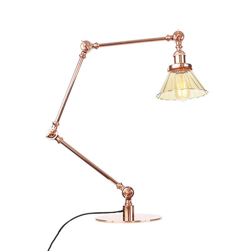 Cone Clear/Amber Glass Table Lamp Warehouse Stylish 1 Light Black/Brass Table Lighting for Study Room Clearhalo 'Lamps' 'Table Lamps' Lighting' 262297