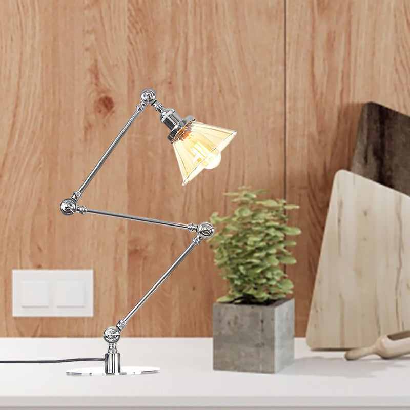 Cone Clear/Amber Glass Table Lamp Warehouse Stylish 1 Light Black/Brass Table Lighting for Study Room Clearhalo 'Lamps' 'Table Lamps' Lighting' 262300