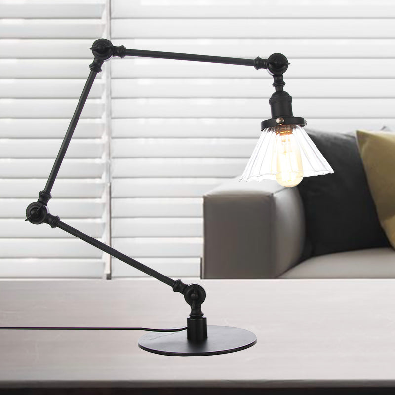 Cone Clear/Amber Glass Table Lamp Warehouse Stylish 1 Light Black/Brass Table Lighting for Study Room Black Clear B Clearhalo 'Lamps' 'Table Lamps' Lighting' 262303