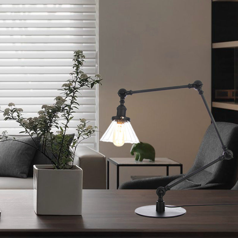 Cone Clear/Amber Glass Table Lamp Warehouse Stylish 1 Light Black/Brass Table Lighting for Study Room Clearhalo 'Lamps' 'Table Lamps' Lighting' 262304