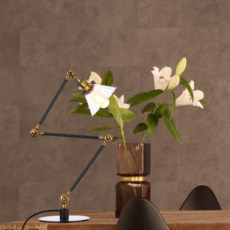 Cone Clear/Amber Glass Table Lamp Warehouse Stylish 1 Light Black/Brass Table Lighting for Study Room Clearhalo 'Lamps' 'Table Lamps' Lighting' 262308