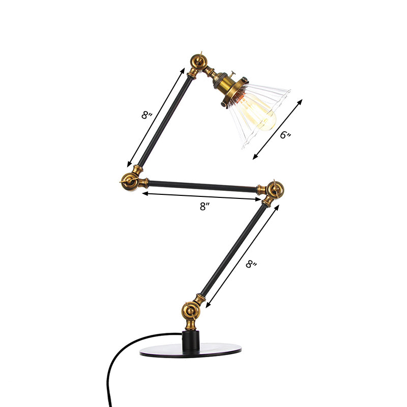 Cone Clear/Amber Glass Table Lamp Warehouse Stylish 1 Light Black/Brass Table Lighting for Study Room Clearhalo 'Lamps' 'Table Lamps' Lighting' 262310
