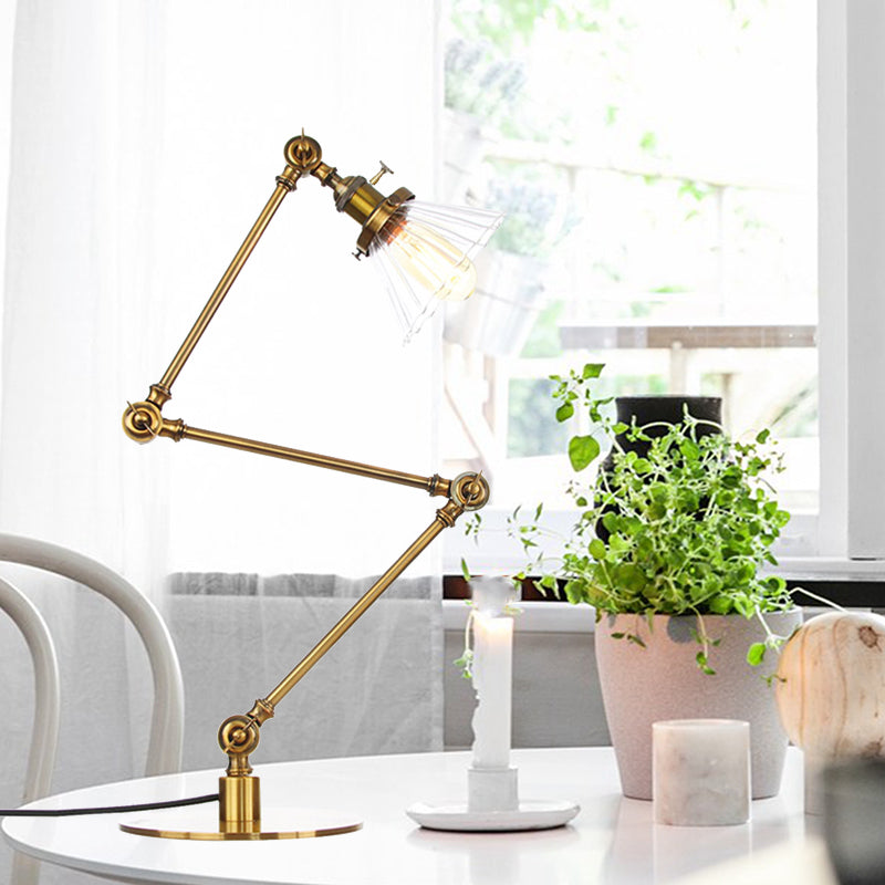 Cone Clear/Amber Glass Table Lamp Warehouse Stylish 1 Light Black/Brass Table Lighting for Study Room Gold Clear B Clearhalo 'Lamps' 'Table Lamps' Lighting' 262311