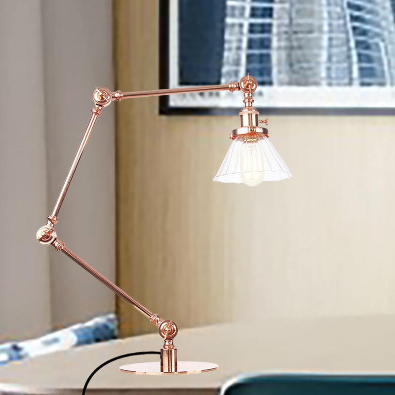 Cone Clear/Amber Glass Table Lamp Warehouse Stylish 1 Light Black/Brass Table Lighting for Study Room Copper Clear B Clearhalo 'Lamps' 'Table Lamps' Lighting' 262315