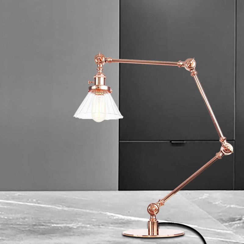 Cone Clear/Amber Glass Table Lamp Warehouse Stylish 1 Light Black/Brass Table Lighting for Study Room Clearhalo 'Lamps' 'Table Lamps' Lighting' 262316