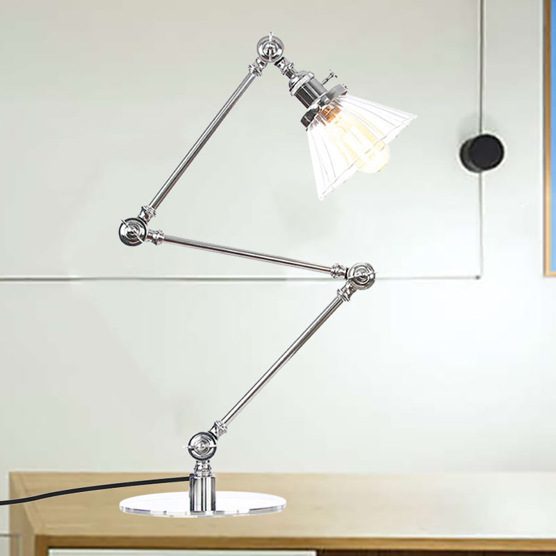 Cone Clear/Amber Glass Table Lamp Warehouse Stylish 1 Light Black/Brass Table Lighting for Study Room Chrome Clear B Clearhalo 'Lamps' 'Table Lamps' Lighting' 262319