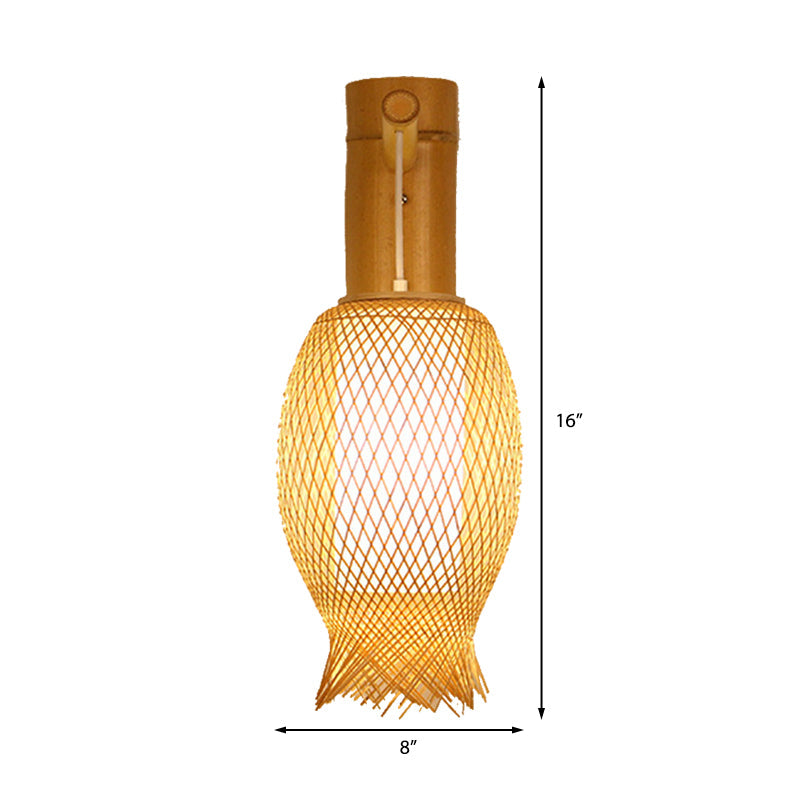 Weave Sconce Contemporary Bamboo 1 Bulb Wood Wall Light Fixture with Inner White Cylinder Parchment Shade Clearhalo 'Modern wall lights' 'Modern' 'Wall Lamps & Sconces' 'Wall Lights' Lighting' 262368