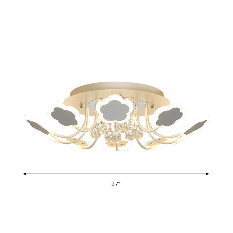 Petal-Shape Semi Mount Light Modern Acrylic 23"/27" W LED Black/White Ceiling Lamp with Clear Crystal Draping, Warm/White Light Clearhalo 'Ceiling Lights' 'Close To Ceiling Lights' 'Close to ceiling' 'Semi-flushmount' Lighting' 262426