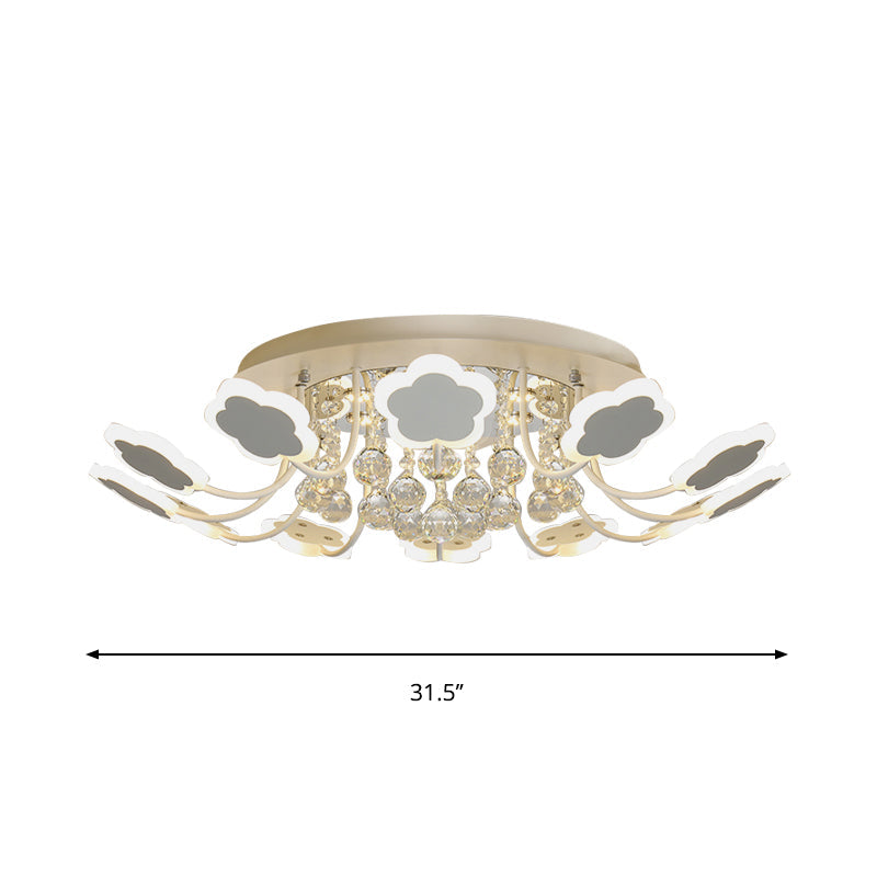 Petal-Shape Semi Mount Light Modern Acrylic 23"/27" W LED Black/White Ceiling Lamp with Clear Crystal Draping, Warm/White Light Clearhalo 'Ceiling Lights' 'Close To Ceiling Lights' 'Close to ceiling' 'Semi-flushmount' Lighting' 262427