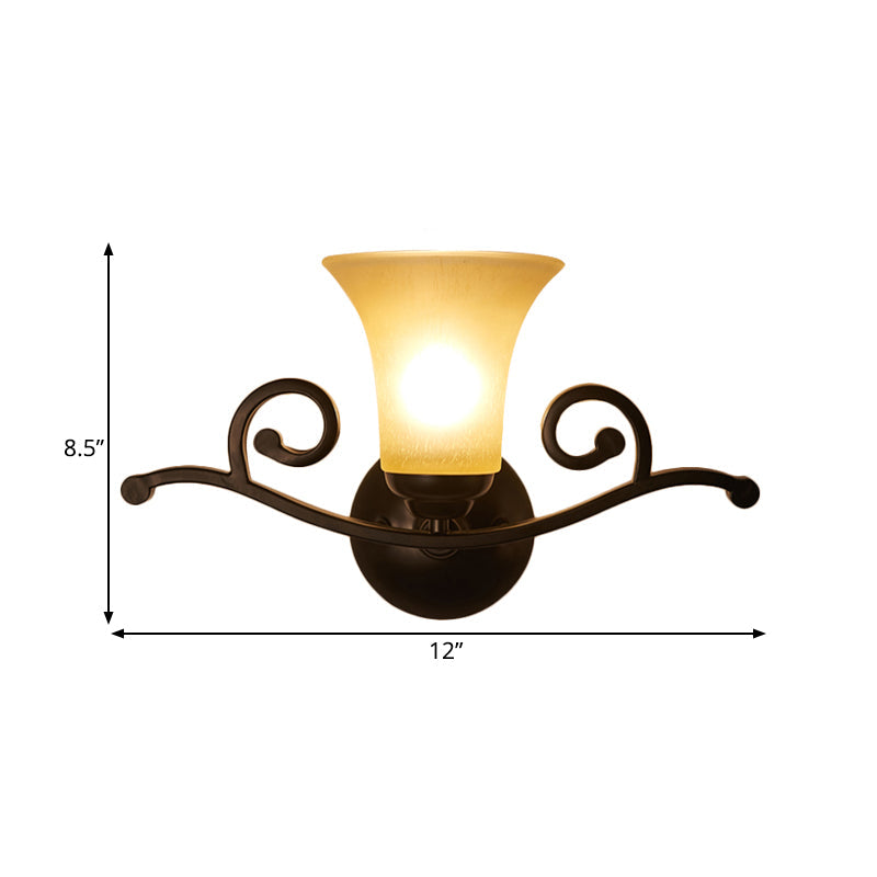Bell Opal Glass Vanity Lighting Classic Style 1/2 Lights Bedroom Wall Mounted Lamp in Black Clearhalo 'Vanity Lights' 'Wall Lights' Lighting' 262489
