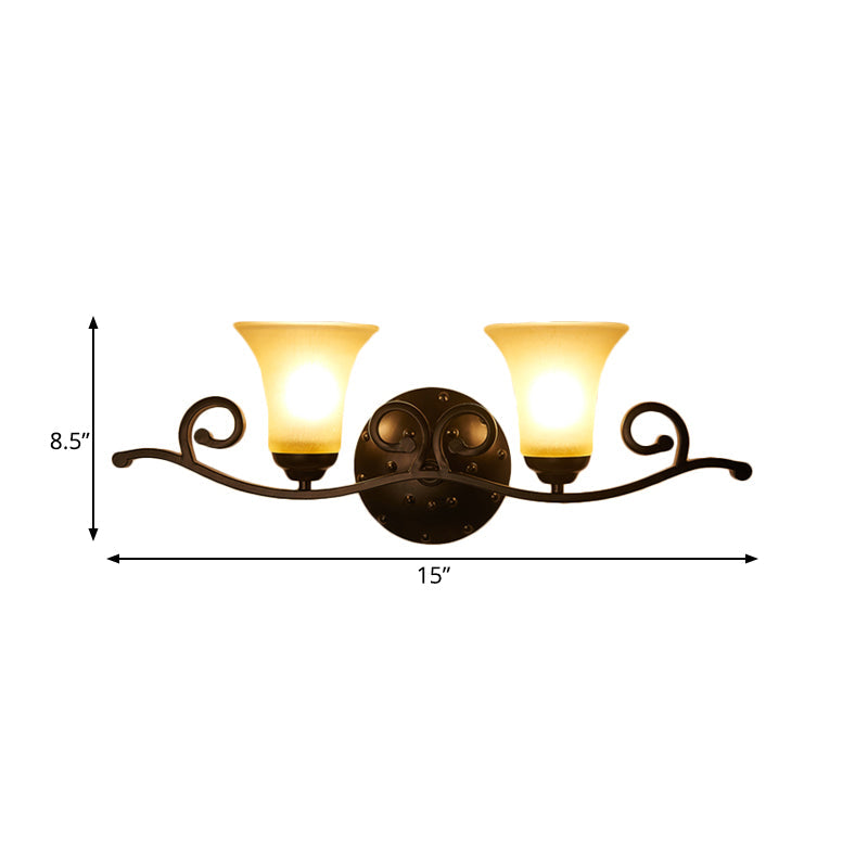 Bell Opal Glass Vanity Lighting Classic Style 1/2 Lights Bedroom Wall Mounted Lamp in Black Clearhalo 'Vanity Lights' 'Wall Lights' Lighting' 262490