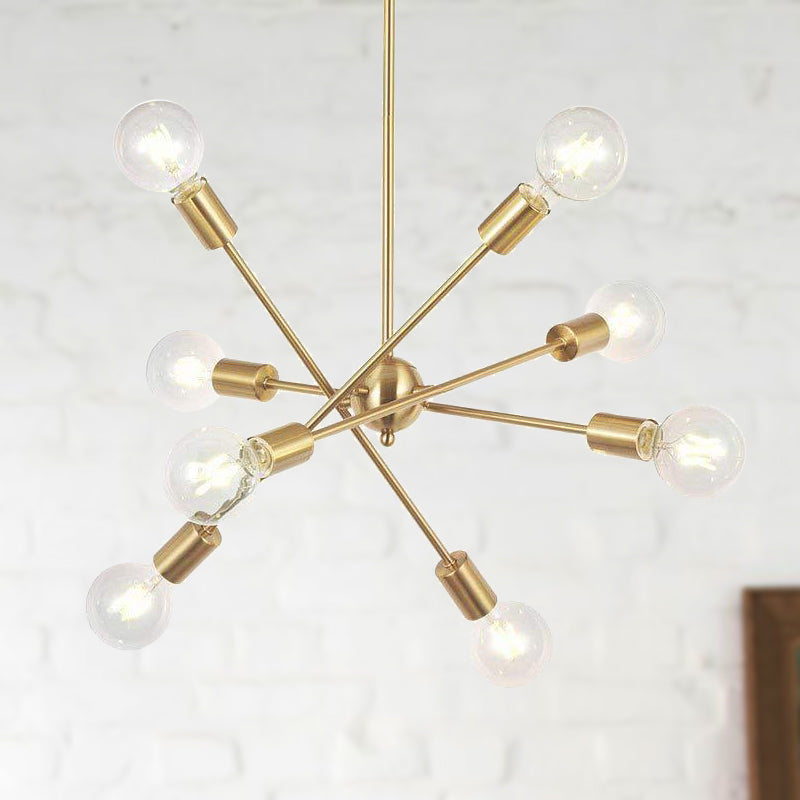 Sputnik Hanging Chandelier Light Industrial Style Metal 6/8/10 Bulbs Living Room Pendant Light in Brass/Chrome 8 Brass Clearhalo 'Cast Iron' 'Ceiling Lights' 'Chandeliers' 'Industrial Chandeliers' 'Industrial' 'Metal' 'Middle Century Chandeliers' 'Rustic Chandeliers' 'Tiffany' Lighting' 262592
