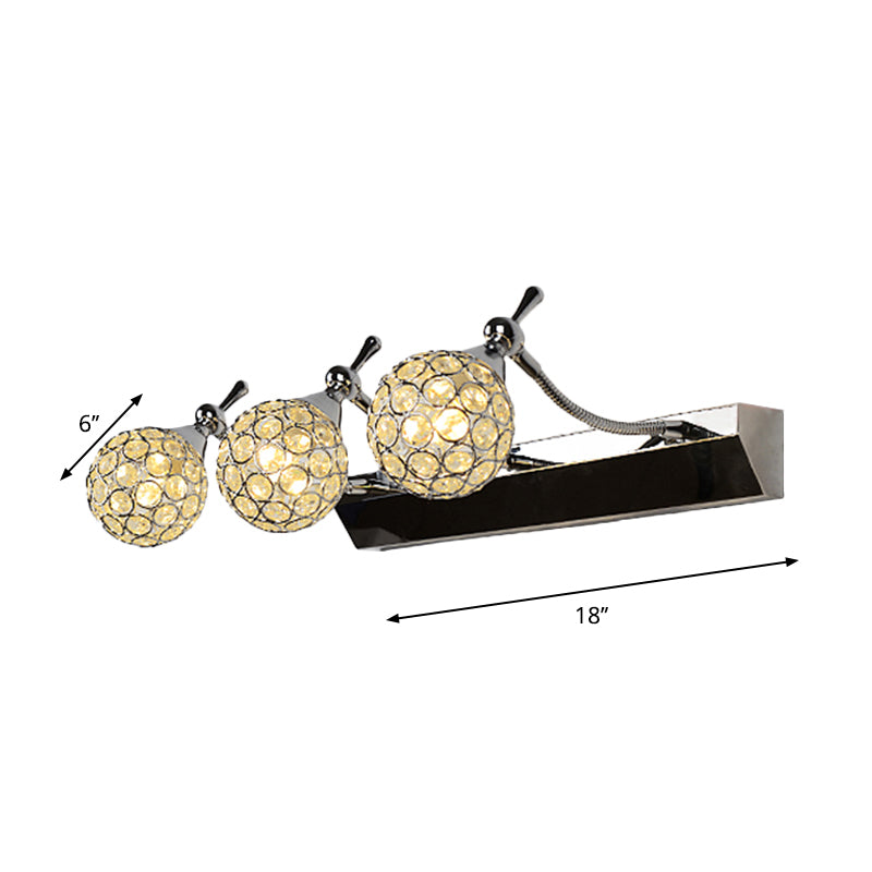 Orbit Wall Light Sconce Modernist Stylish Clear Crystal 3/4 Lights Black Finish Vanity Mirror Light, Warm/White Light Clearhalo 'Modern wall lights' 'Modern' 'Vanity Lights' 'Wall Lights' Lighting' 262631