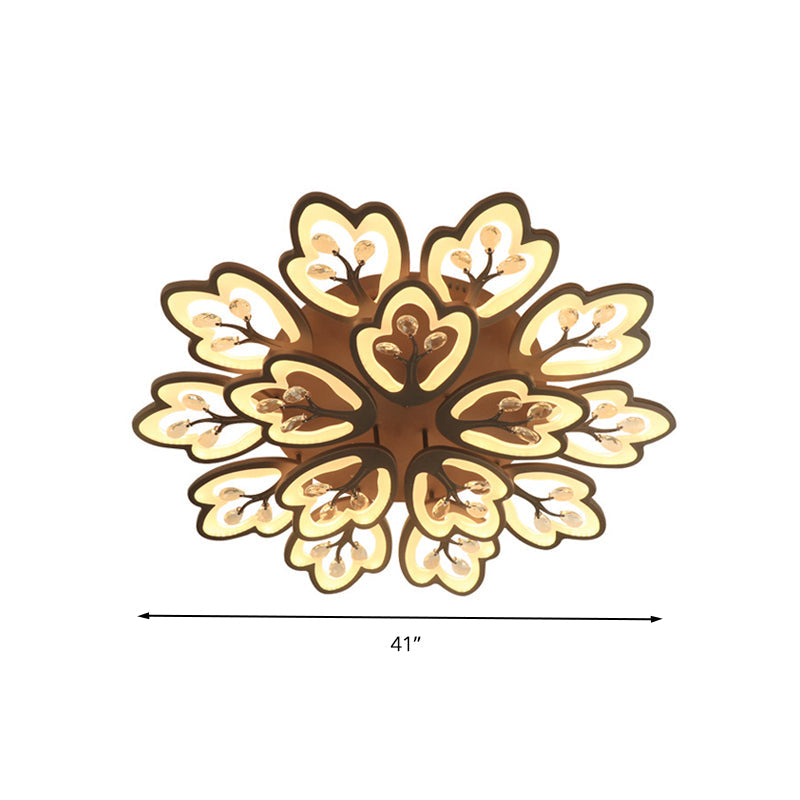 Coffee 12/15 Lights Ceiling Mount Modern Style Acrylic Floral Flush Light Fixture in Warm/White/3 Color Light, 37.5"/41" Wide Clearhalo 'Ceiling Lights' 'Close To Ceiling Lights' 'Close to ceiling' 'Flush mount' Lighting' 262662