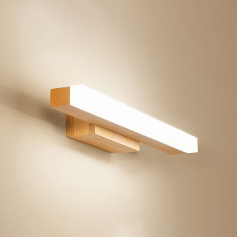 Rectangular Vanity Wall Light Nordic Minimalist Style Wood Single Vanity Light Light Wood 16" Clearhalo 'Vanity Lights' 'Wall Lights' Lighting' 2627307