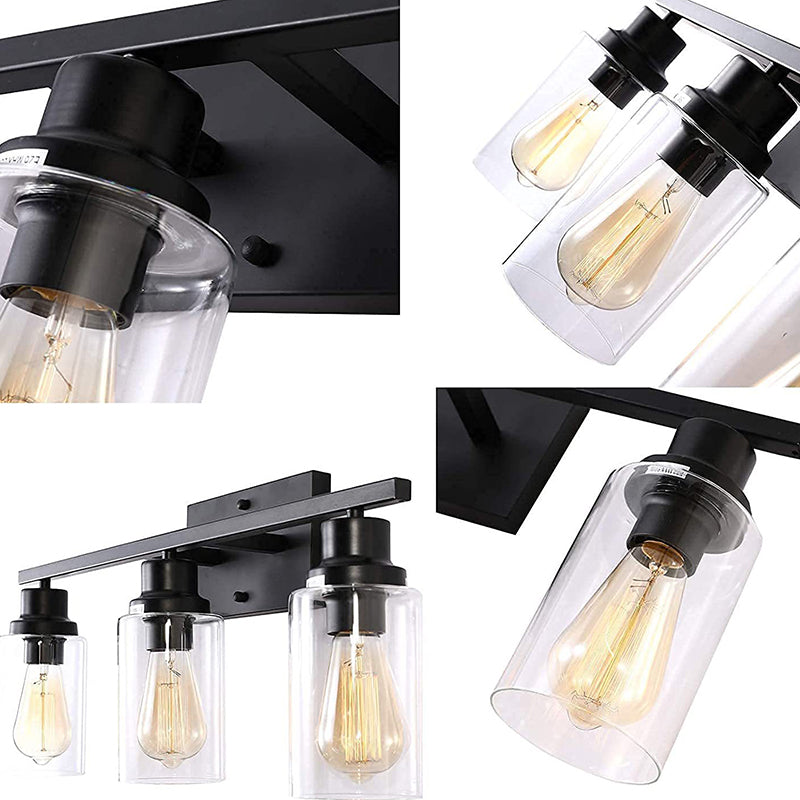 3-Light Cylinder Vanity Wall Light Fixtures Retro Industrial Style Glass Vanity Light Clearhalo 'Vanity Lights' 'Wall Lights' Lighting' 2627332