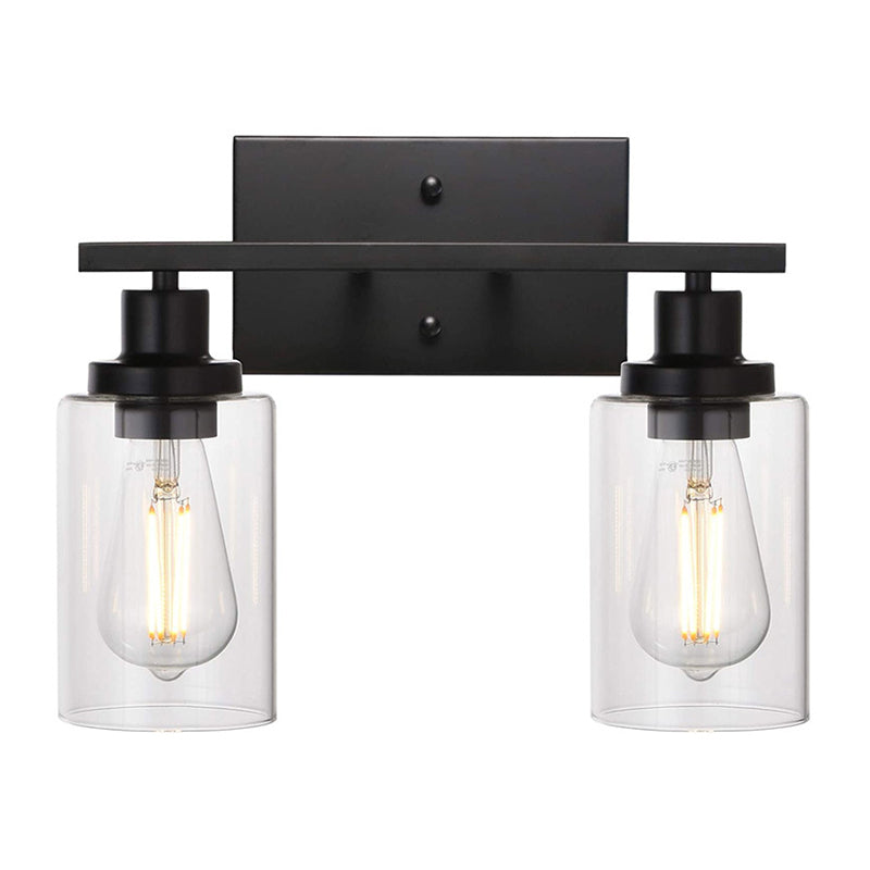 Cylindrical Vanity Wall Light Fixtures Retro Industrial Style Glass Vanity Light 2.0 Black Clearhalo 'Vanity Lights' 'Wall Lights' Lighting' 2627471