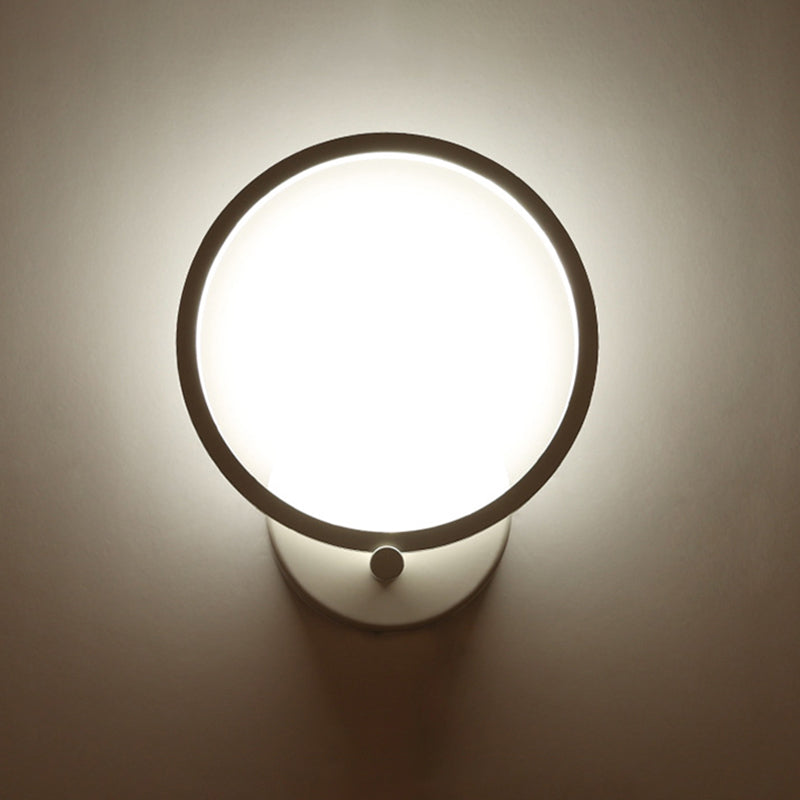 Contemporary LED Sconce Light Fixture Creative Metal Circle Shade Wall Lamp for Bedroom White Clearhalo 'Wall Lamps & Sconces' 'Wall Lights' Lighting' 2627626